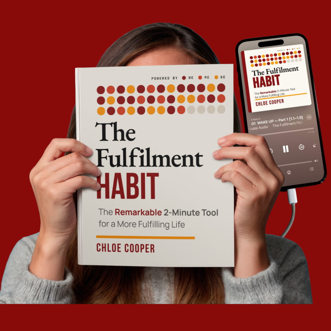 The Fulfilment Habit by Chloe Cooper — the book and the audiobook playing on a phone